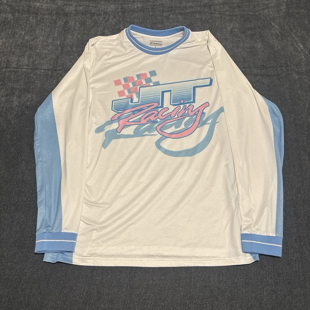 JT Racing Honda Racing Jersey Men Size L Pink Blue Long Sleeve Polyester Shirt